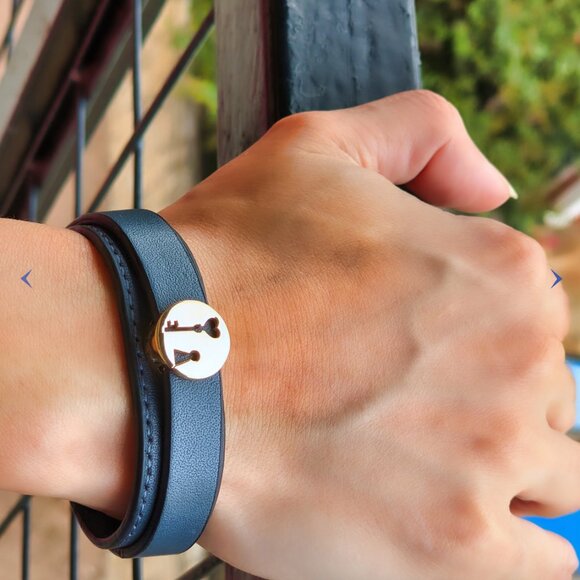 Elara Fae Jewelry - 18K Gold Key Bracelet with Leather Wristband